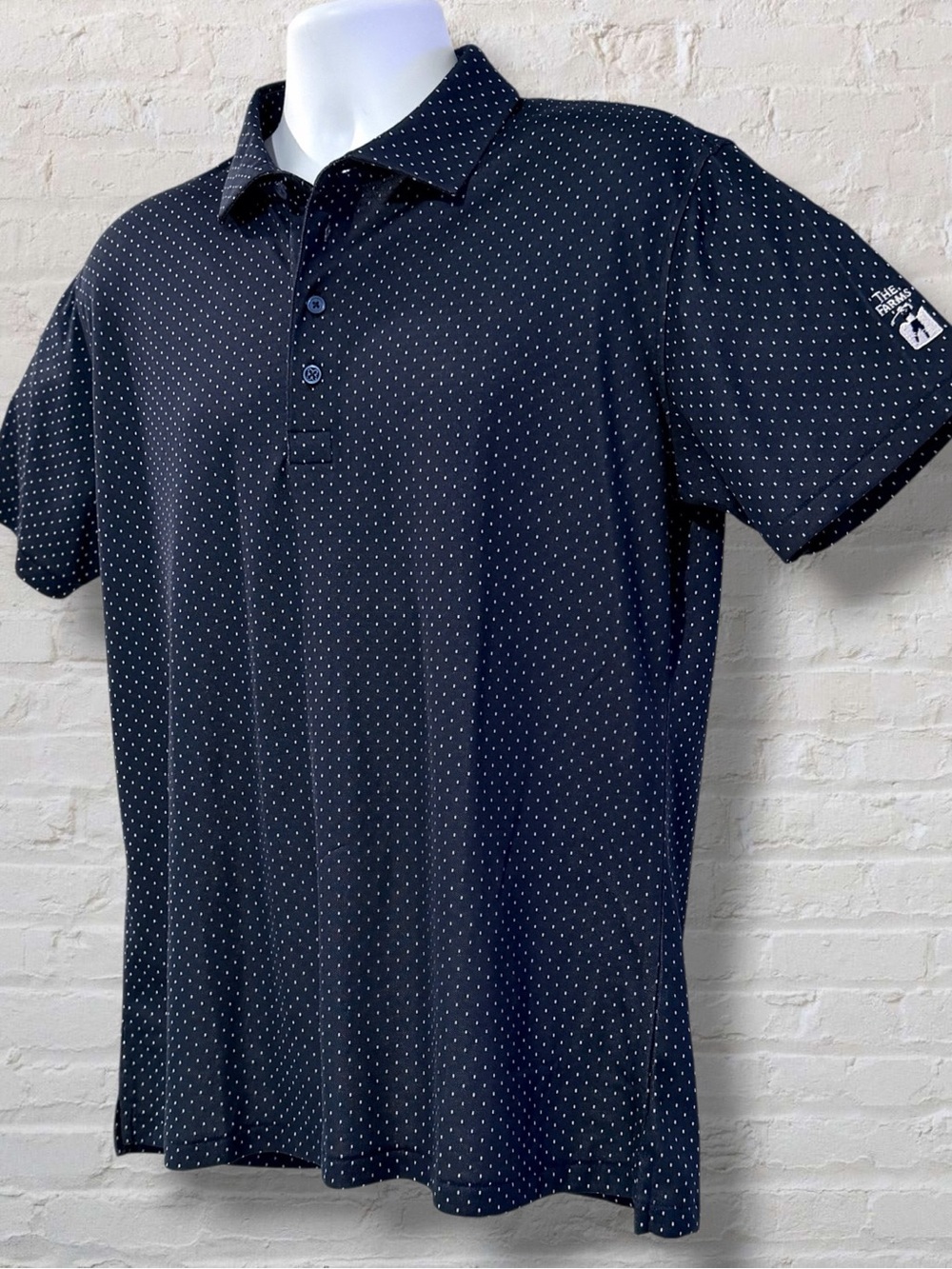 G/FORE Men’s M Navy Dot Print Golf Polo The Farms Club Logo G4MF20K48